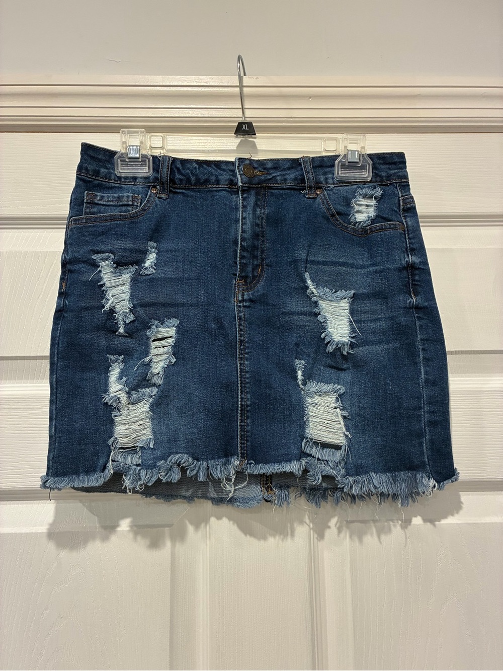 Wax Jean Dark Blue Distressed Denim Mini Skirt